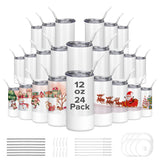 12/24 Pack 12oz Sublimation Tumblers,With Straw Cap Flat Bottom Blank Cup for DIY Heat