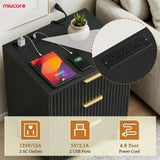Black Set of 2, 20 Inch Modern Wood Nightstand with Charging Station
