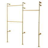 Gold 3-Tier Clothing Rack Wall Mounted Industrial Pipe Garment Rack Heavy Duty Metal Garment Frame