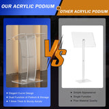 Acrylic Podium Modern Clear Lectern 7.8mm Thick with Storage Shelf for Conference Wedding