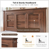 Farmhouse Queen Size Bed Frame with 52" Tall Headboard, Wood Platform