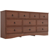 Modern Long 10 Drawer Dresser with Textured Borders, Chest of Drawers