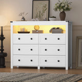 6 Drawer Dresser with Lights and Open Space for Bedroom, Wood Dressers