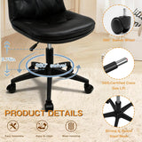 PU Leather Swivel Office Desk Chair with Back Height Adjustable Armless