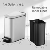 Slim Bathroom Trash Can with Lid Soft Close, Step Pedal, 6 Liter 1.6 Gallon Stainless Steel