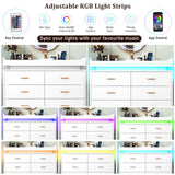 8 Drawer Dresser with LED Light, Modern Chest of Drawers for Closet, 47"