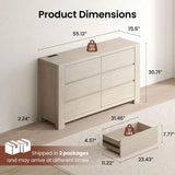 6 Drawer Dresser for Bedroom, 55 Modern White Oak Chest of Drawers