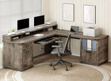 Farmhouse 69" Executive L Shaped Desk with Drawer, Home Office Desk with Charging Station