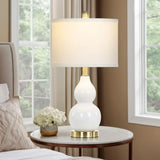 22" Modern Double Gourd Ceramic Table Lamps Set of 2, Bedside Lamps