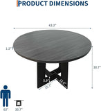 Round Dining Table for 4, 43.3" Wood Kitchen Table with Cross Base