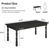 Wood Black Dining Table, for 4-6 People, 62” Farmhouse Large Rectangle Kitchen Table