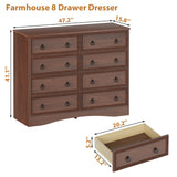 8 Drawer Dresser for Bedroom, Large Dressers Mid Century Modern Cherry