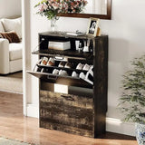 Shoe Cabinet Storage for Entryway Ultra Slim w/ 2 Flip &1Drop-Down Drawers