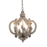 Vintage White Wooden Chandelier with Candle Lights Ornate Design