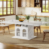63" Rectangle Dining Table Seats 4-6 Faux Marble Top Storage Shelves Cabinet Kitchen Home Apartment White