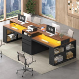 96.6" Long Computer Desk, 2 Person Desk with LED Lights & Power Outlet