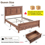Farmhouse Queen Size Bed Frame with 52" Tall Headboard, Wood Platform
