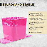 Pink Car Trash Bin With Leakproof Liner And Non-Slip Base – Includes 1 Pink Roll + 3 Black Rolls (80 Bags Total) For Vehicles