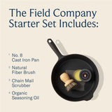 field cast iron starter set -10.25 inch cast iron skillet with cleaning kit: natural fiber brush