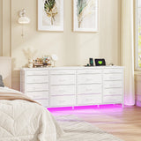 EnHomee Large Capacity 63 Inch Dresser w/ 18 Deep Drawers LED Lighting