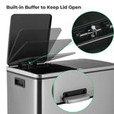 AOOU 16 Gallon Stainless Steel Trash Can, 60L Dual Compartment, Metal Kitchen Step Recycle Bin