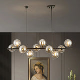 10-Light Matte Black Adjustable Chandelier with Smoked Glass Globe Shades Mid