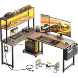 L Shaped Desk Gaming Desk with LED Light Power Outlet 53 Inch Reversible L Shaped Computer Table