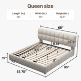 Queen Size Platform Bed with 38.5-inch High Extra-Thick Soft Headboard
