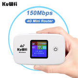 KuWFi 4G Mobile Router 150Mbps Wirelress Wifi Hotspot Protable LTE Router 2400mAh 4G Mini Router Low Power with SIM Card Slot