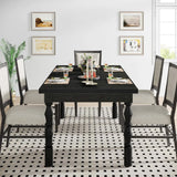 Wood Black Dining Table, for 4-6 People, 62” Farmhouse Large Rectangle Kitchen Table