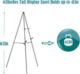 63" Tall Display Easel Stand for Wedding Sign Poster, Foldable Adjustable Metal Easels with Portable Bag