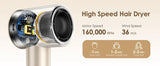 Bopcal Ionic Hair Dryer with Diffuser - 160000RPM High-Speed Blow Dryer, 500 Millons Ions Frizz Free, Fast