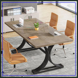 Modern 5FT Conference Table for 4-6 People, Strong Metal Frame Office Meeting Desk with Grey Top