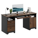 59” Industrial Wood Executive Desk with 2 Drawers And Storage Cabinet