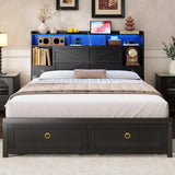 Full Bed Frame With Storage Headboard, LED Light & Charging, Customized