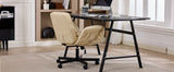TCGBKAF Beige Criss Cross Chair with Adjustable Arms PU Leather Swivel Vanity Chair with Side Pockets Ergonomic Cross Legged Office Chair with Wheels Adjustable Height Computer Desk Chair