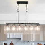 Rectangle Chandeliers for Dining Room 37" Water Ripple Glass Island Light Fixture