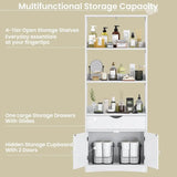 Freestanding Tall Kitchen Pantry Cabinet with Shelves, Drawers, and Microwave Space