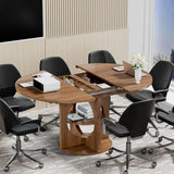 43-59 Inch Walnut Oval Meeting Table with Storage, Suitable for 4-6 People