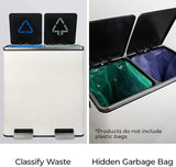 Brushed Stainless Steel 60L/16Gallon Rectangular Hands-Free Dual Compartment Recycling Kitchen Step Trash Can