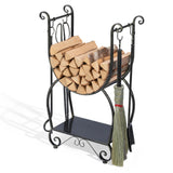Fireside Wood Storage Organizer with 4 Fireplace Tools Black Copper Log Holder