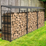 Tall Metal Firewood Rack Stand with Top Cover Fireplace Wood Storage Stacking