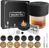 Electric Whiskey Smoker Kit with 6 Wood Chip Flavors for Old Fashioned Bourbon Cocktails, Rechargeable Drink Smoker for Home Bar