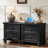 Rustic Pair of Nightstands w/ Drawers and Charging Station for Small Bedroom, Black