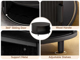 Round 31.5" Modern Coffee Table w/ 360° Curved Sliding Door,Fluted Wood