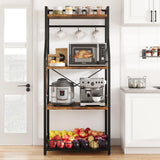 Kitchen Bakers Rack, Microwave Oven Stand with Large Wire Basket, 4-Tier Kitchen Utility Storage Shelf