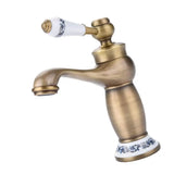 Ceramic Antique Brass Faucet Bathroom Sink Faucet Blue White Porcelain Long Neck Vintage
