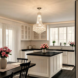 Silver Crystal Chandelier, Round Dimmable Dining Table Crystal Chandelier for bedroom