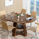 Extendable Round Conference Table 43-59in Wooden Oval Meeting Table