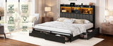 King Bed Frame with 6 Storage Drawers And Linen Upholstered Headboard